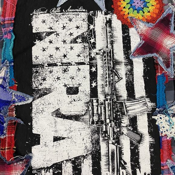 Upcycled Flannel Shirt Shacket Womens 3X NRA Patriot Grunge Patchwork Folk Art - Picture 13 of 16